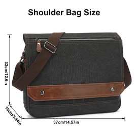 13-inch Retro Canvas Crossbody Bag - Small messenger bag for Travel and Work(Black)