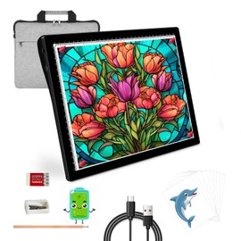 KEIWRLIGHT A4 Diamond Art Light Board - Rechargeable Portable Thin Light Box for Tracing 5 Levels Brightness A4 Light Pad for Diamond Painting Sketching Tatto Supplies Accessories Art Kid Adult W/Case