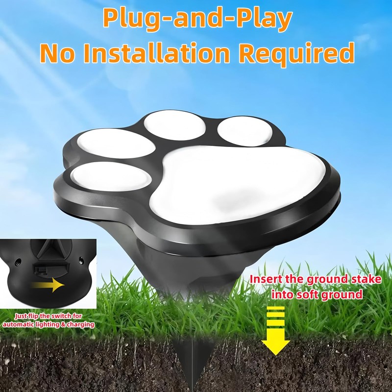 4 Pack Paw Print Solar Light Outdoor,Solar Dog Paw Light
