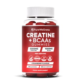 PureWellness PureWellness Creatine and BCAA Gummies - 5000mg Creatine Monohydrate, 1000mg BCAAs per Serving - Chewable Vegan Sugar Free Gummies, Strawberry Flavour (1 Month Supply)