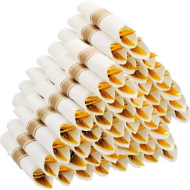 ISFANGCO 100 Pack Pre Rolled Gold Plastic Silverware Set with Napkins,Disposable Wrapped Heavy Duty Cutlery Set for Wedding Birthday Party-100 Forks,Knives,Spoons,Utensils Set,Plasticware Bulk