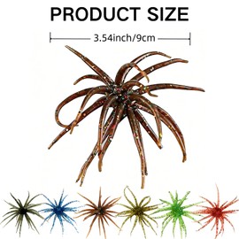 6Pcs Sea Urchin Bait, Realistic Fuzzy Dice Fishing Lure for Bass & Perch, Floating TPR Swimbait with Reflective Stars, Sea Urchin Style Finesse Bait for Freshwater, Trout & Crappie with Tackle Box