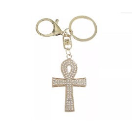 Ankh Egyptian Gold Crystal keychain rings Afrocentric Pendant Charm