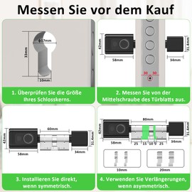 FITNATE Fingerprint Smart Lock, Electronic Door Lock, Front Door Lock, Adjustable Lock Cylinder 60-80 mm, Open with Fingerprint, Password, RFID, App, Bluetooth, Key