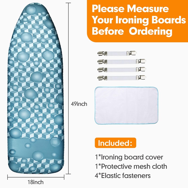 Ironing Board Cover and Pad, 18x49 Extra Wide Thick Iron