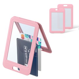 Uniclife 3 Pack ID Badge Holder with Double-Sided Windows Vertical Hard Plastic Case Pink Card Protector Pouch for Office School ID Credit Cards Proximity Key Cards Driver’s Licenses and Passes