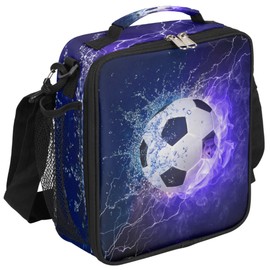 HUXINO Insulated Lunch Box,Sport Soccer Ball Fire Lunch Bag Reusable Lunchbox Meal Prep Cooler Ice Bag Thermal Food Container Lunch Box for Boys Girls Kids School Women Work Travel Picnic
