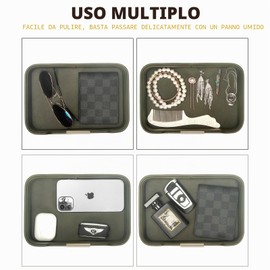SANZIE Vassoio in pelle di lusso da scrivania, organizer decorativo per tavolo da ingresso, per riporre gioielli, orologi, cosmetici, chiavi, telefono, portafoglio (Verde Polvere)