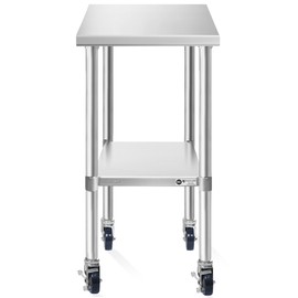 KUTLER Stainless Steel Table 30 x 18 Inches with Caster Wheels, NSF Heavy Duty Commercial Prep and Work Table with Undershelf for Restaurant, Hotel, Home