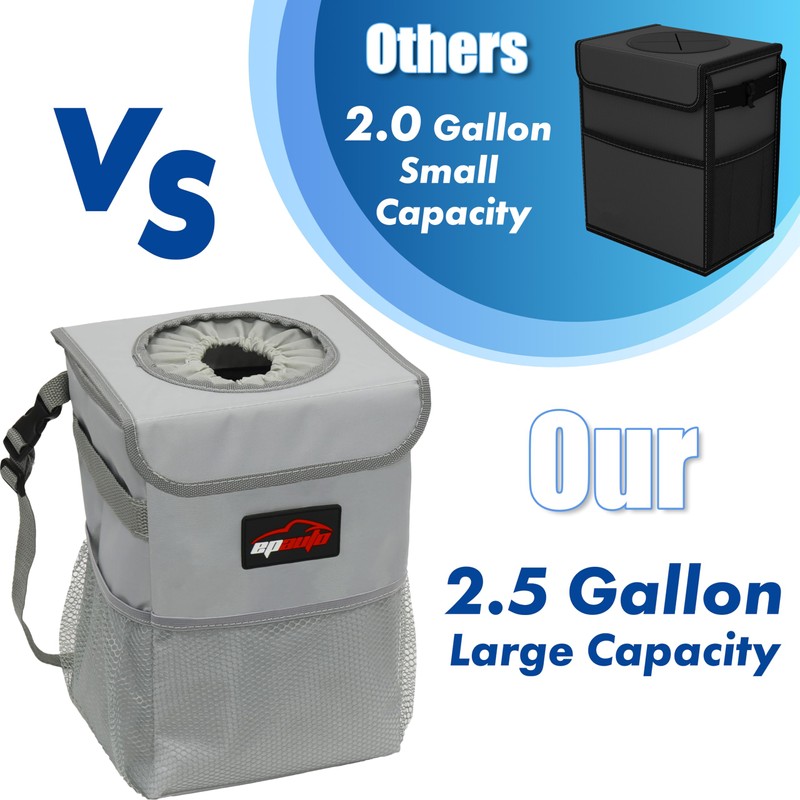 EPAuto Waterproof Car Trash Can with Lid and Storage Pockets,