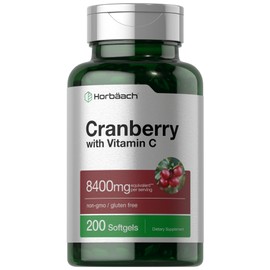 Cranberry Pills with Vitamin C | 8400mg | 200 Softgels | Concentrate Extract Supplement | Non-GMO, Gluten Free by Horbaach