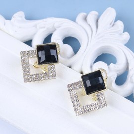 Iaceble Boho Square Onyx Stud Earrings Cz Square Earrings Hollow Square Onyx Earrings Crystal Onyx Geometry Earrings Jewelry for Women and Girls