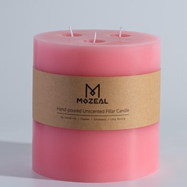 MOZEAL Extra Large 3 Wick Pink Pillar Candle, 6" x 6", Unscented, Dripless, Smokeless, and Clean-Burning. Approx. 120 Hours of Burn Time. Perfect for Weddings, Dinners, Christmas and Home Decor
