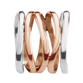 AeraVida Modern Chic Layered Band Stacked Wrap Around 2-Tone Finish Rose Gold & Sterling Silver Ring Sizes 6-9 for Trendy & Unique Fashion & Style