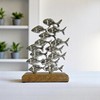 pf+a Decorative Metal Fish Sculpture on Wooden Base, Silver, 21
