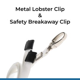 PCL Media ltd White Lanyard with ID Badge Holder Matching Colour - Metal Clip Lanyard with Breakaway Safety Clip & White ID Card Holders All ECO Friendly