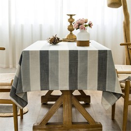 Cotton Linen Sewing Tassel Tablecloth Striped Tri-Colour Rectangular Tablecloth for Kitchen Dining Table Decoration, Grey, 135 x 180 cm / 53 x 70 Inches
