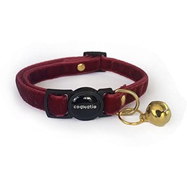 Cognatio Safety Quick Release Cat Collars,Double Velvet with Bell Available in a Range Colors,Perfect for Your Kitty (20-30cm, Claret Red)