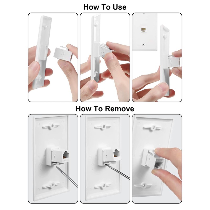 Ethernet Wall Plate, 2 Port Cat6 RJ45 Keystone Inline Coupler
