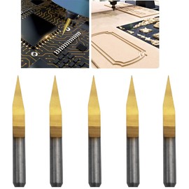 CESFONJER Titanium Coat Engraving Bits, Carbide PCB Engraving Bits, 3.175mm Engraving CNC Bit Router Carving Tool 20° Tip 0.1mm（5 Pcs)