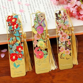 Kinsound Flower Book Marks with Tassel for Reading Women, Pretty Cute Hollow Butterfly Book Markers for Women, Kids,Teachers, Students, Reading Accessories Gifts for Book Lovers（3PCS-Style B）