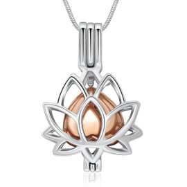 Oinsi Cremation Jewelry Lotus Shape Stainless Steel Memorial Necklace Inside Mini Heart Urn Holder Necklace For Ashes (Silver With Rose Gold)