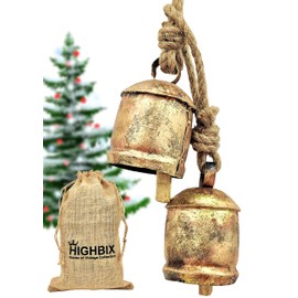 HIGHBIX 10cm Large Rustic Vintage Lucky Round Cow Bells On Rope Wall Hanging Décor (2)