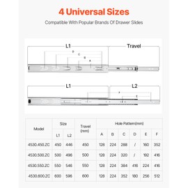 VEVOR Drawer Slides, 22 inch, 10 Pairs Full Extension Ball Bearing Cabinet Rails, 100 LB Load Capacity Heavy Duty Side Mount Dresser Drawer Slides, Drawer Track Runners for Kitchen DIY Replacement