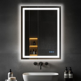 Antok 24"x 36" LED Bathroom Mirror with Lights, Anti-Fog, Dimmable, Lighted Vanity Mirror with Tempered Glass, Memory Function, 3 Light Modes, Safe Use, Horizontal, Vertical