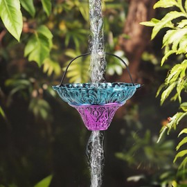 Qipade 10FT Rain Chains for Outside, Rain Gutter Chain with 12 Flower Cups, Adjustable Rainwater Catcher Chain for Eaves Drainage, Replacement for Downspout