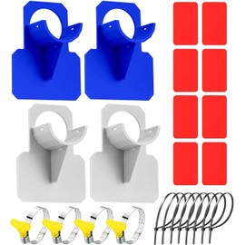 4PCS Swimming Pool Pipe Holders,Pool Hoses for Above Ground Pools, Preventing Pipes Sagging Accessory, with 8 Tapes, 8 Cable Ties& 4 Stainless Steel Hose Clamps (Grey+Blue)