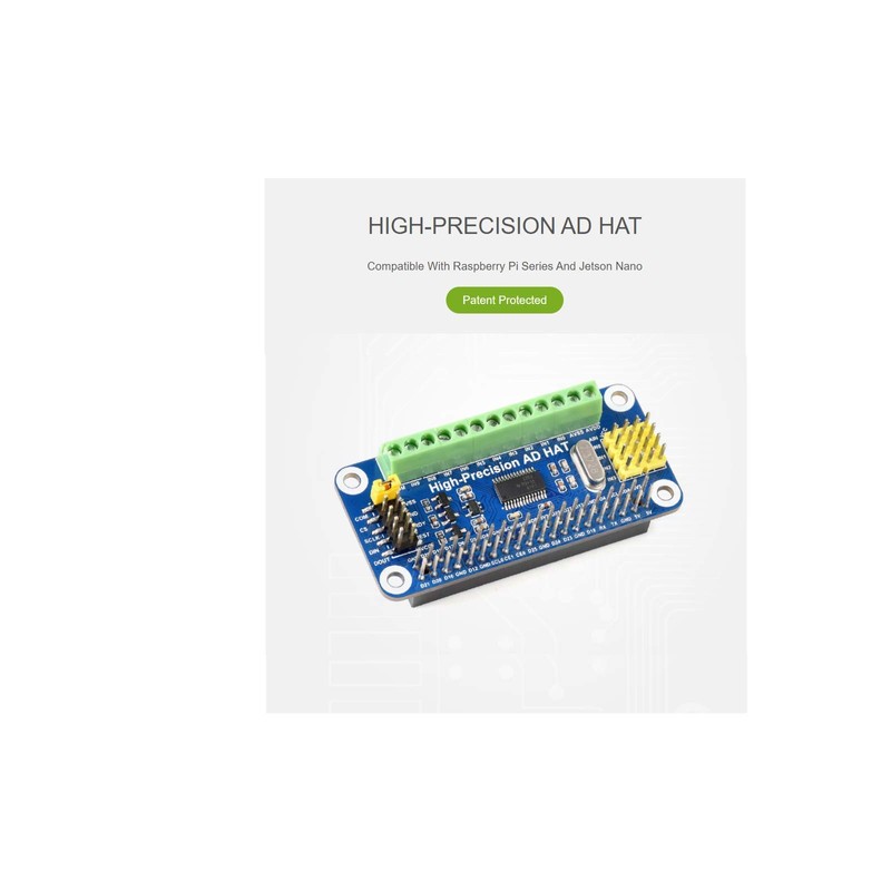 Waveshare High-Precision AD HAT for Raspberry Pi, ADS1263 10-Ch 32-bit