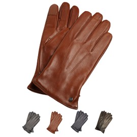AKAROA ESTD 2019 Men's MAX Leather Gloves, Touchscreen Function, Italian Leather, Recycled Knitted Lining Made of 50% Cashmere and 50% Wool, 5 Sizes S - XXL, Max Cognac