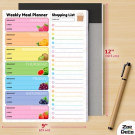Zoe Deco Weekly Meal Planner (Fruit, 9 x 12”), Magnetic Notepad for Refrigerator, Weekly Menu Planning Pad for Family, 52 Easy Tear-Off Sheets for Grocery/Shopping Lists