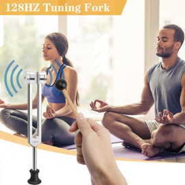 Tuning Fork 128 HZ, Medical Tuning Fork Neurology with Mallet Plastic Base, Velvet Bag, Cleaning Cloth, Tuning Fork Medical for Sound Therapy Healing, DNA Repair Healing, Violin/Guitar/Piano