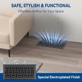 4" x 10" Electroplated Floor Register 2-Pack, Walkable Decorative Metal Vent Cover, Adjustable 0-90° Airflow, Safe Curved Edges for Floor/Wall, Matte Black
