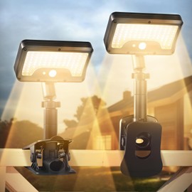 Clip On Solar Lights Outdoor with Motion Sensor, 360°Rotatable & Vertically Adjustable Solar Fence Lights with 92 LEDs (600 LM, 3000 K),IP65 waterproof Security light for deck, Gutter, Camping(2 Pack)