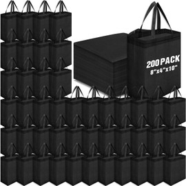 Windyun 200 Pcs Reusable Tote Bag Bulk 8 x 10 x 4 Inch Non Woven Grocery Bag with Handle Reusable Shopping Bag Christmas gift(Black)