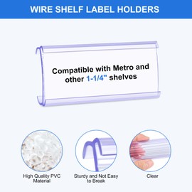50 Pcs Wire Shelf Label Holders Plastic Wire Label Holder Shelf Tags for Wire Shelving Metro Shelving Clips Wire Rack Label Holder with Label Paper Inserts, Compatible with 1-1/4 Inch Shelves ﻿