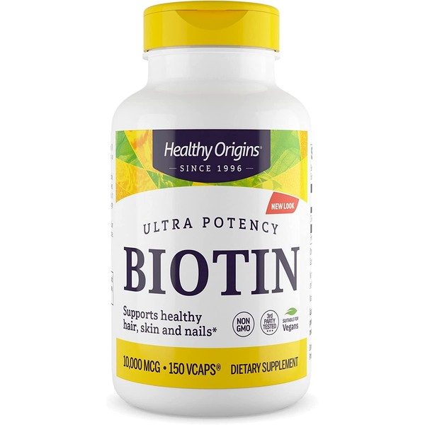 Healthy Origins Ultra-Potency Biotin (B7), 10,000 mcg - Supports Skin, Hair & Nails - High-Grade Vitamin B7 - Non-GMO, Gluten-Free Biotin for Vegans - 150 Veggie Capsules