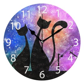 senya Magic Cats Design Round Wall Clock, Silent Non Ticking Oil Painting Decorative for Home Office School Clock Art
