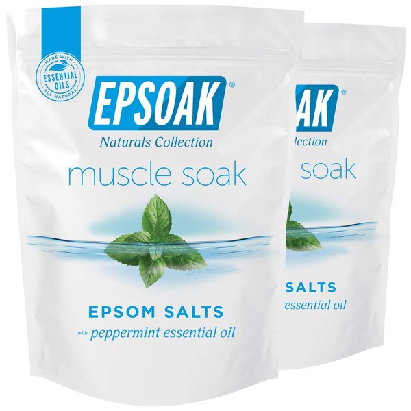 Epsoak Muscle Soak 4 lbs. - Speed Muscle Recovery, Soothe Aching Muscles, and Reduce Inflammation with Epsom Salt & Premium Eucalyptus & Peppermint Essential Oils (Qty 2 x 2 lb. Bags)