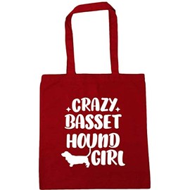 Hippowarehouse Crazy basset hound girl - dog Tote Shopping Gym Beach Bag 42cm x38cm, 10 litres