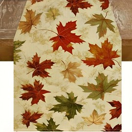 Fall Retro Maple Leaves Table Runner 13x36 Inch Linen Autumn Farmhouse Table Decor for Dinning Kitchen Part Decor