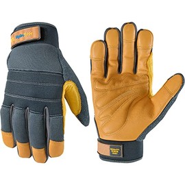 Wells Lamont HydraHyde - Guantes de trabajo híbridos de piel vacuno de alta calidad, resistente al agua con espalda de elastano y palma acolchada para construcción y paisajismo