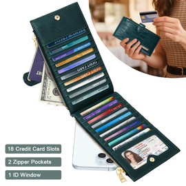 Crocodile Wallet for Women Minimalist Bifold Wallets RFID Blocking Slim Thin Long Billfold Leather Womens Wallets Credit Card Holder with Zipper Coin Pocket,Emerald Green
