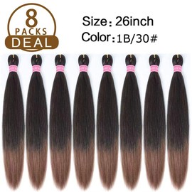 AQINBEL Braiding Hair 26 Inches 8 Bundles/Packs Crochet Twist Pre Stretched Braiding Hair for Braids Yaki Straight Texture Ombre Braiding Hair Extensions for Women(Black/30#)