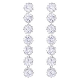 Crystal Statement Earrings, Long Dangle Line of Solitaire Earrings, Journey Rhinestone Cluster, Exquisite