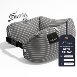 ARniwer Bluetooth Music Microparticle Neck Pillow Wireless Bluetooth Speaker Suitable Airplane,Bus,Train,Car,Office,Outdoor Camping. The Best Travel Essentials. (Gray Stripes)
