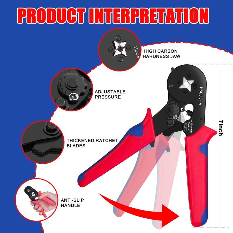 HOZKUY Crimping Pliers Set for 0.25-10 mm², Wire End Ferrules